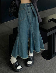 Retro High Waist Ausgefranster Denim Meerjungfrauenrock