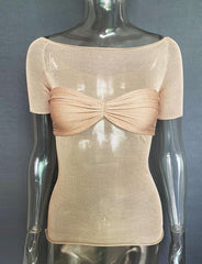 See-Through One-Shoulder Slim Navel T-Shirt