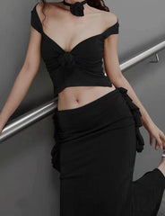 Rüschenbesatz Blumendekor Party Ball Rotes Kleid Co Ord Sets