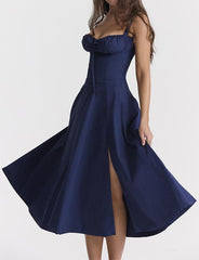 Backless Slim Suspender Dress Holiday Style Floral Slit Midi Dress