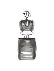 Conjunto de falda corta con cuello halter y chaleco hueco