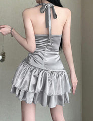 Ruffled Ruched Floral Halter Sleeveless Low-Rise Dress