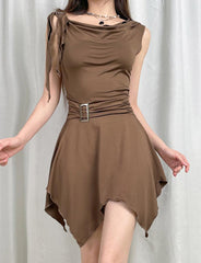 Vestido plisado ajustado con falda irregular de verano estilo retro de Wasteland