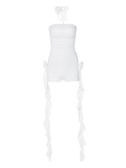 Schulterfreier Strampler mit Rüschen und Fransendekor