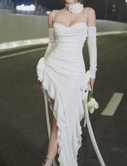 Vestido lencero formal de fiesta con diseño floral de hojas de loto y corte entallado🔥