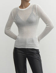 Durchsichtiges gestreiftes Rippstrick-Top