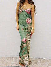 Slim Dress with Backless Sling Print