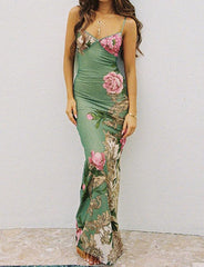 Vestido ajustado con estampado de tirantes sin espalda