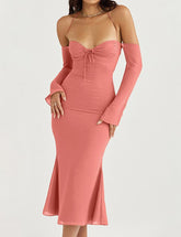 Neckholder-Langarm-Slip-Kleid mit Schnürung