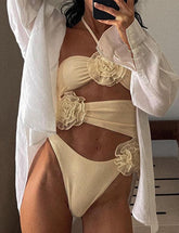 Flower Decor Cutout Halter Neck Bodysuit