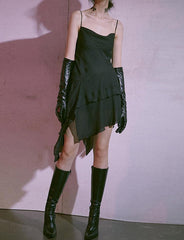 Ruffle Irregular Hem Slim Camisole Backless Dress