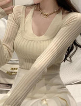 Top de dos piezas ajustado de punto con cuello halter