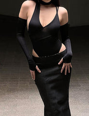 Unregelmäßiger Bodysuit mit hohlen, geschlitzten Ärmeln