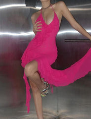 Ruffle Hem Halter Neck Bodycon Prom Dress For