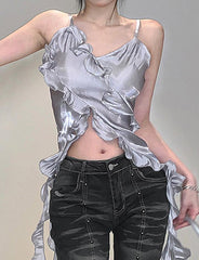 Unregelmäßiges rückenfreies kurzes Camisole mit Rüschenfransen