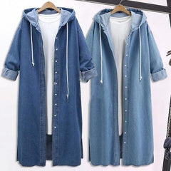 Plus Size Denim Single Breasted Hooded Coats