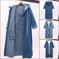 Plus Size Denim Single Breasted Hooded Coats
