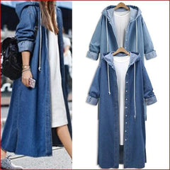 Plus Size Denim Single Breasted Hooded Coats