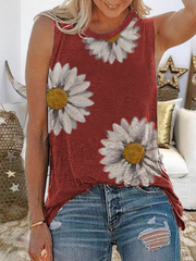 Camisas y blusas casuales sin mangas con estampado floral de tallas grandes
