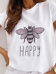 Camiseta informal de manga corta con cuello redondo y estampado