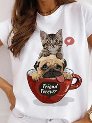 Camiseta informal de manga corta con cuello redondo y estampado