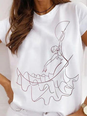 Camiseta informal de manga corta con cuello redondo y estampado