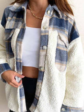 Pocket Check Stitching Plush Jacket