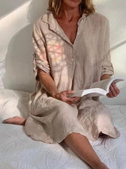 Vestidos rectos de algodón liso con mangas 3/4 de talla grande