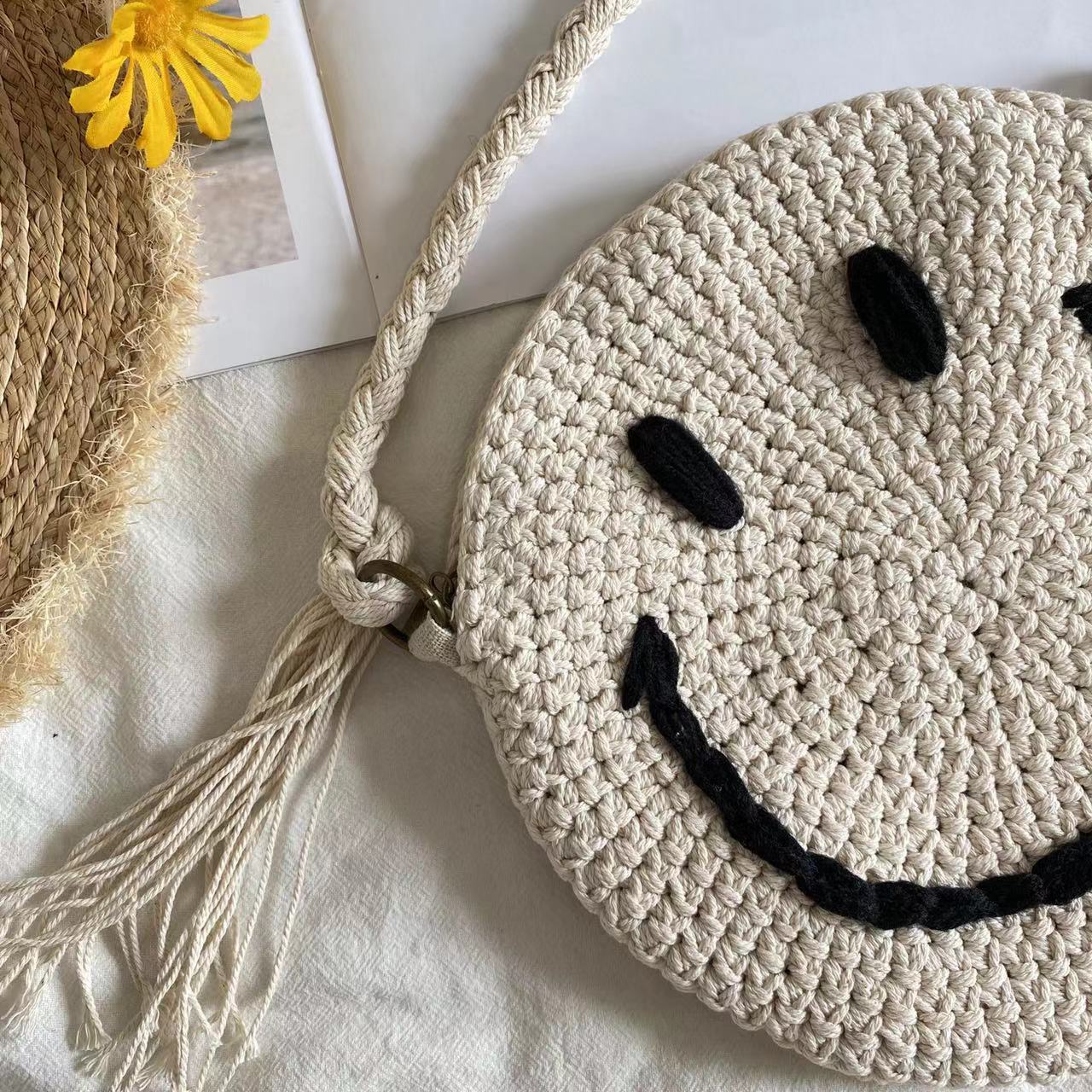 Crochet Smiley Face Round Bag