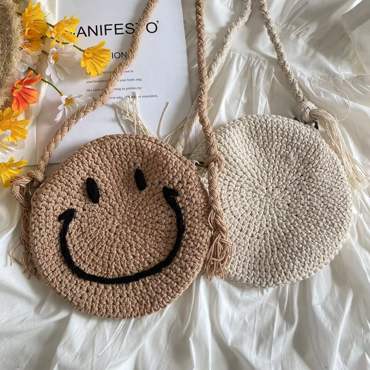 Crochet Smiley Face Round Bag