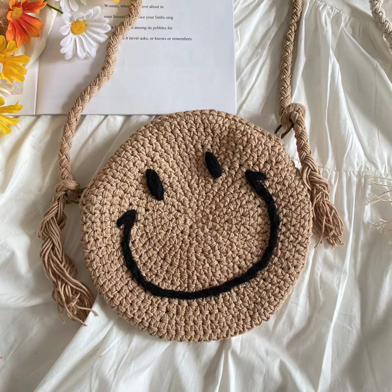 Crochet Smiley Face Round Bag