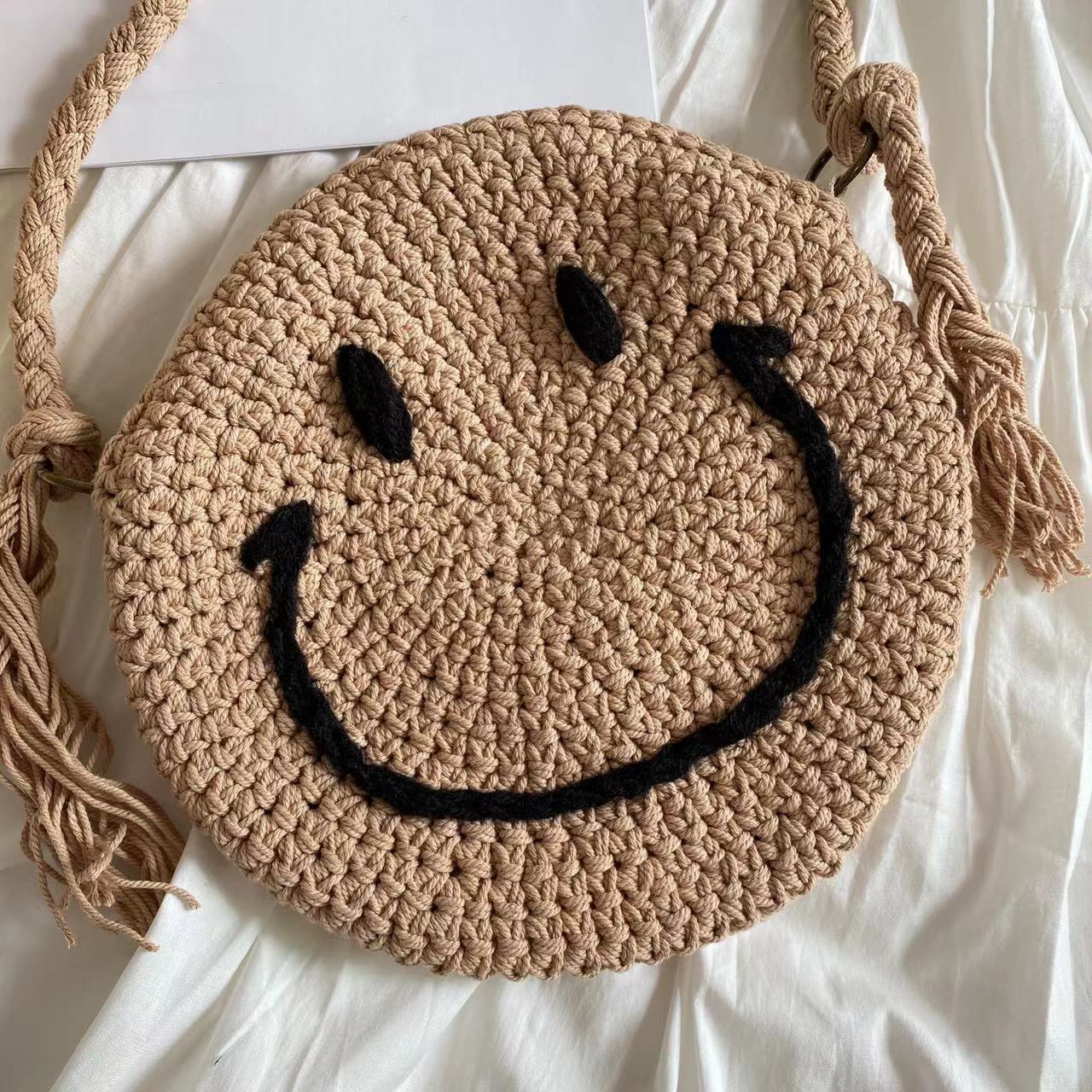 Crochet Smiley Face Round Bag
