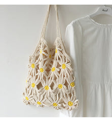 Retro Daisy Cotton Knitted Shoulder Bag