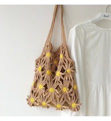 Retro Daisy Cotton Knitted Shoulder Bag