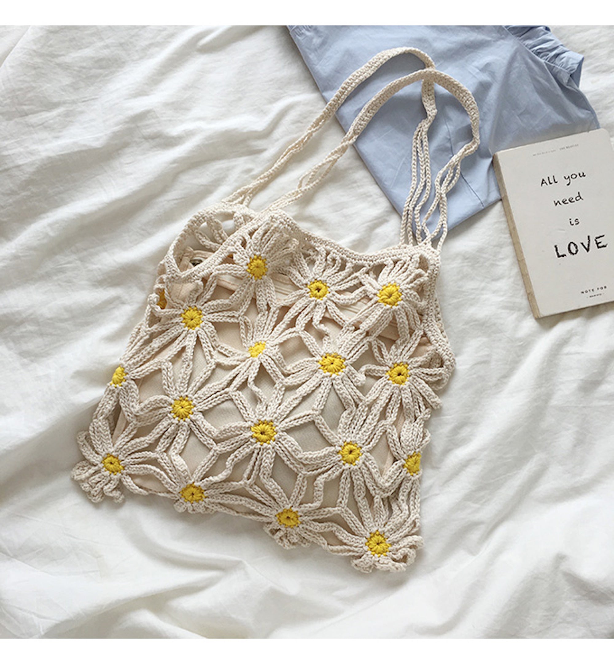 Retro Daisy Cotton Knitted Shoulder Bag