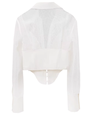 Hook And Eye Mesh Sleeve Blouse