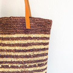 Soft Raffia Woven Summer Straw Tote with Genuine Leather Straps