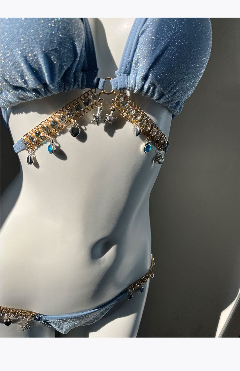 Fish Diamond Chain Strap Triangle Swimsuit Set