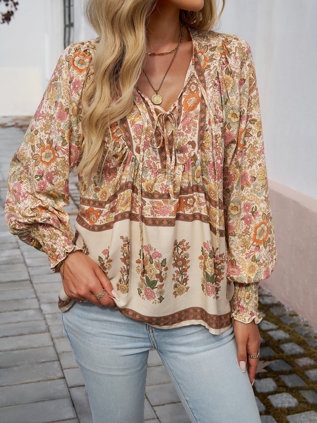Paisley  Half Sleeve  Printed Polyester  V neck Boho Summer  Orange Top