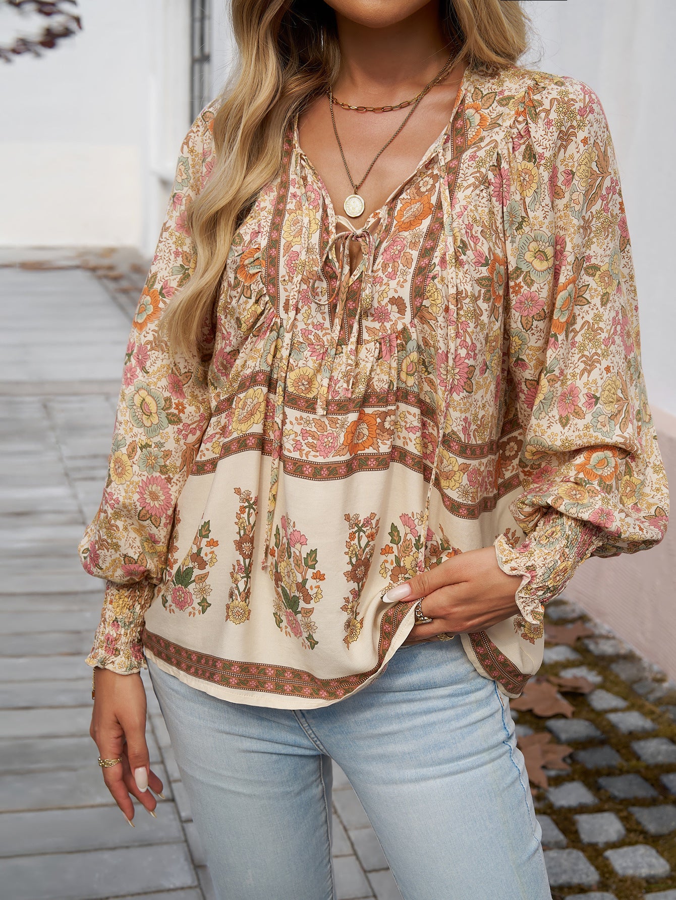 Paisley  Half Sleeve  Printed Polyester  V neck Boho Summer  Orange Top