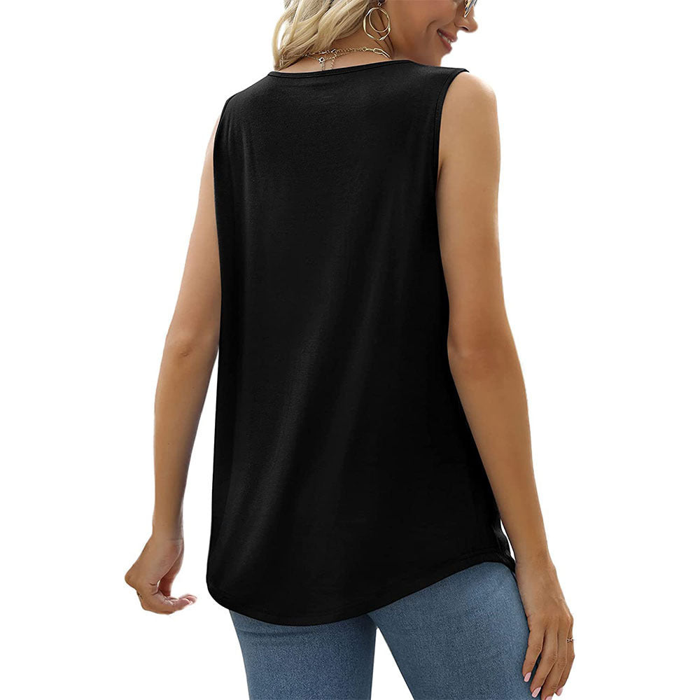 Pure Color Casual Loose Sleeveless Square Neck Top Vests