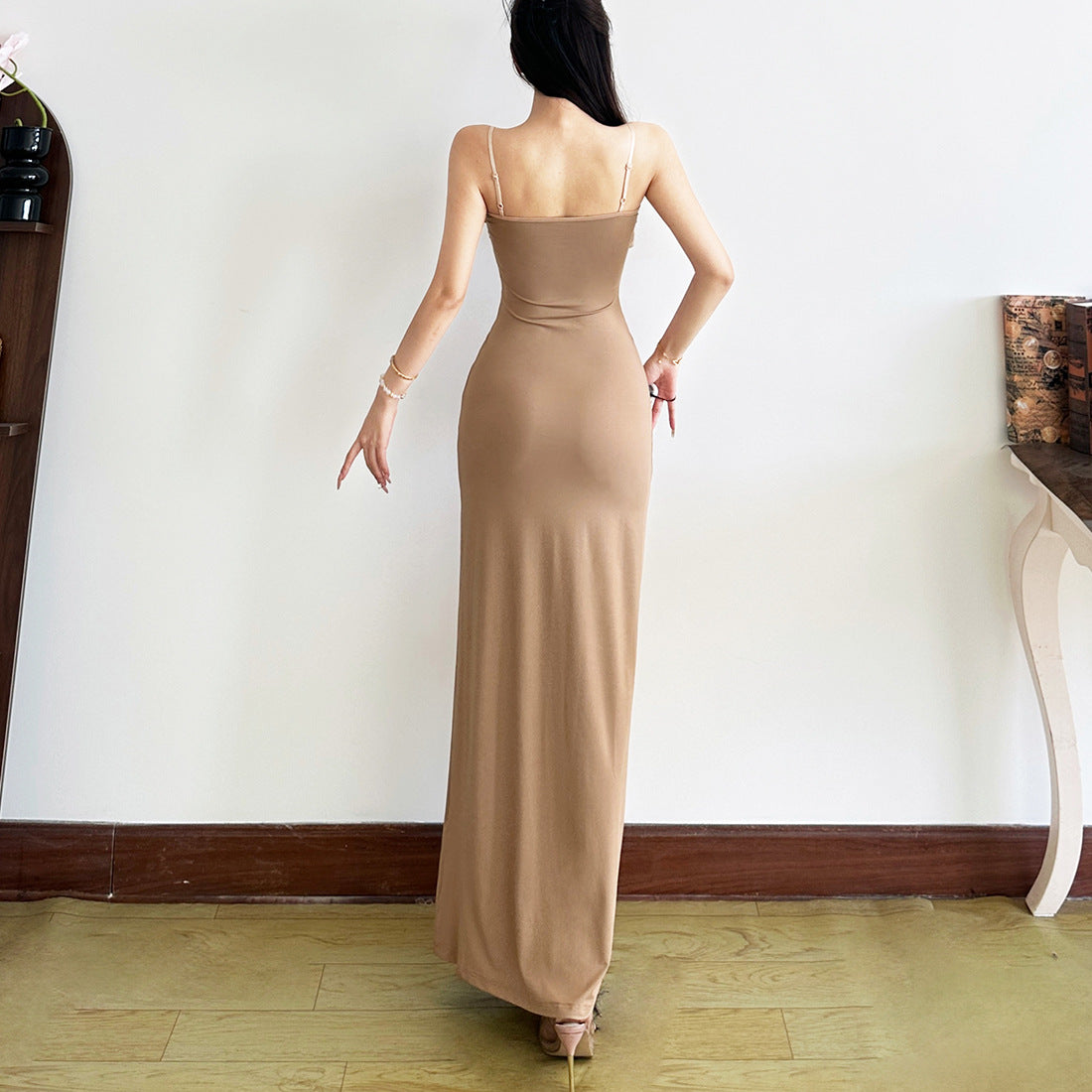 Ruffle hem waist tie slimming versatile dress