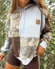 Paneled Long Sleeve Shift Floral Hoodies