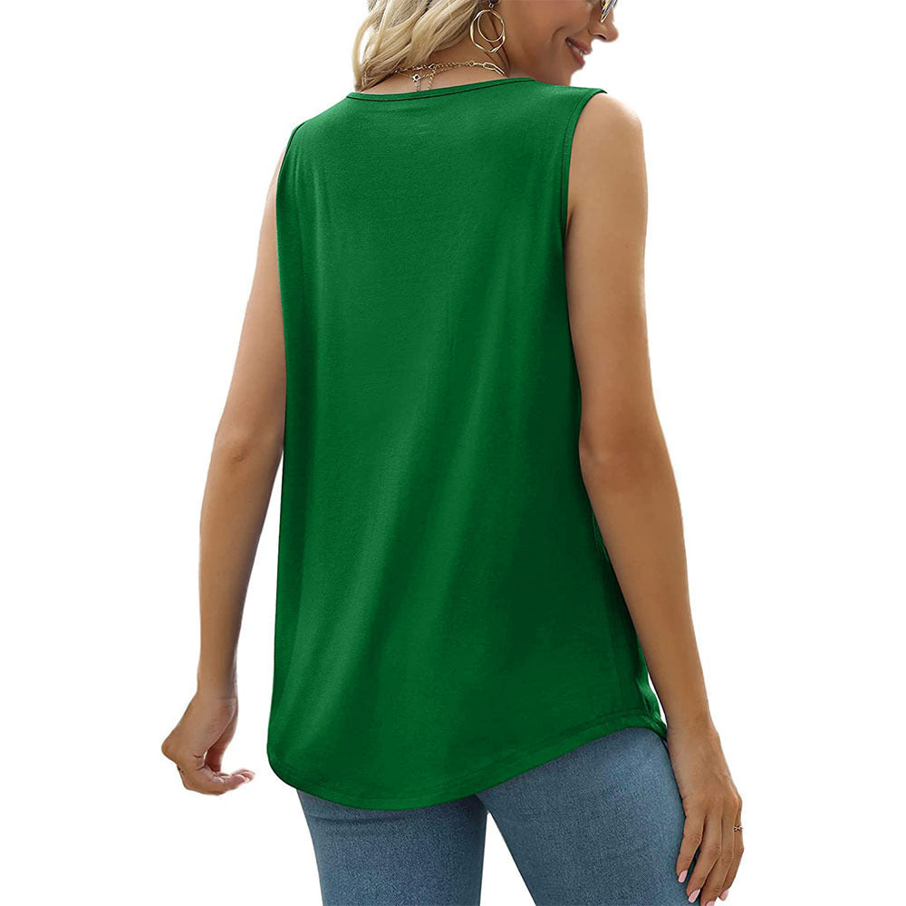 Pure Color Casual Loose Sleeveless Square Neck Top Vests