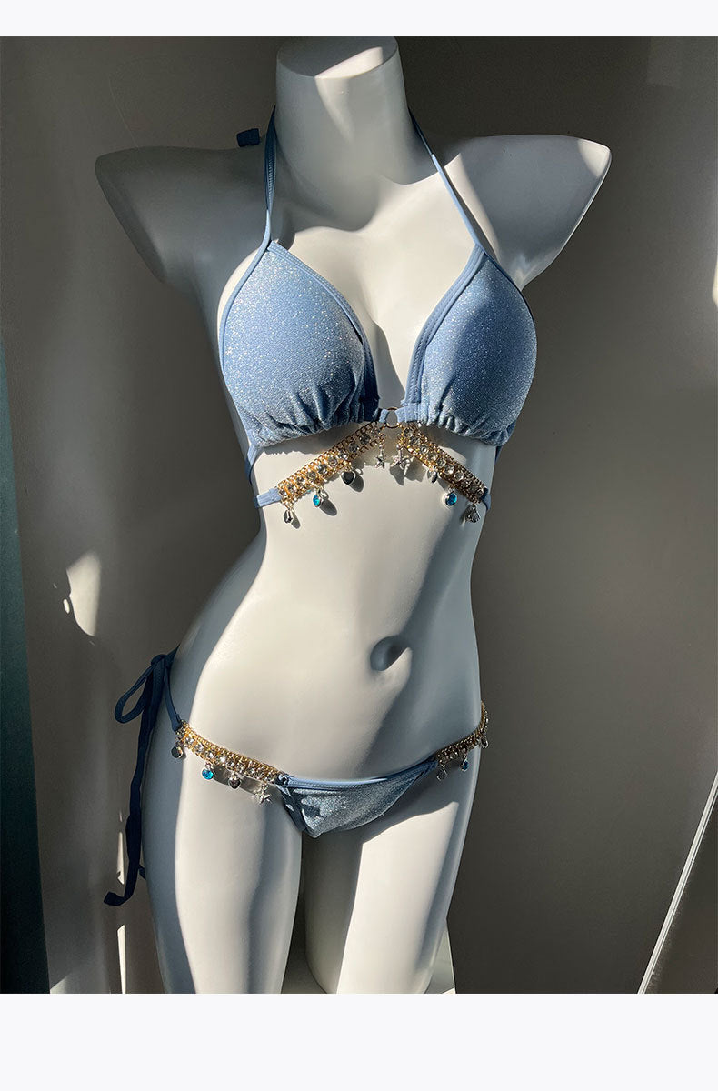 Fish Diamond Chain Strap Triangle Swimsuit Set