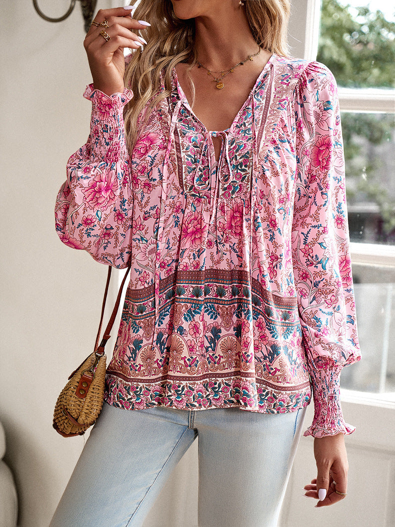 Paisley  Half Sleeve  Printed Polyester  V neck Boho Summer  Orange Top