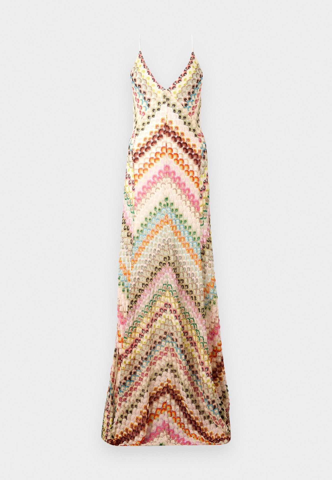 Hand-crocheted patchwork suspender long dress