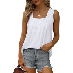 Pure Color Casual Loose Sleeveless Square Neck Top Vests