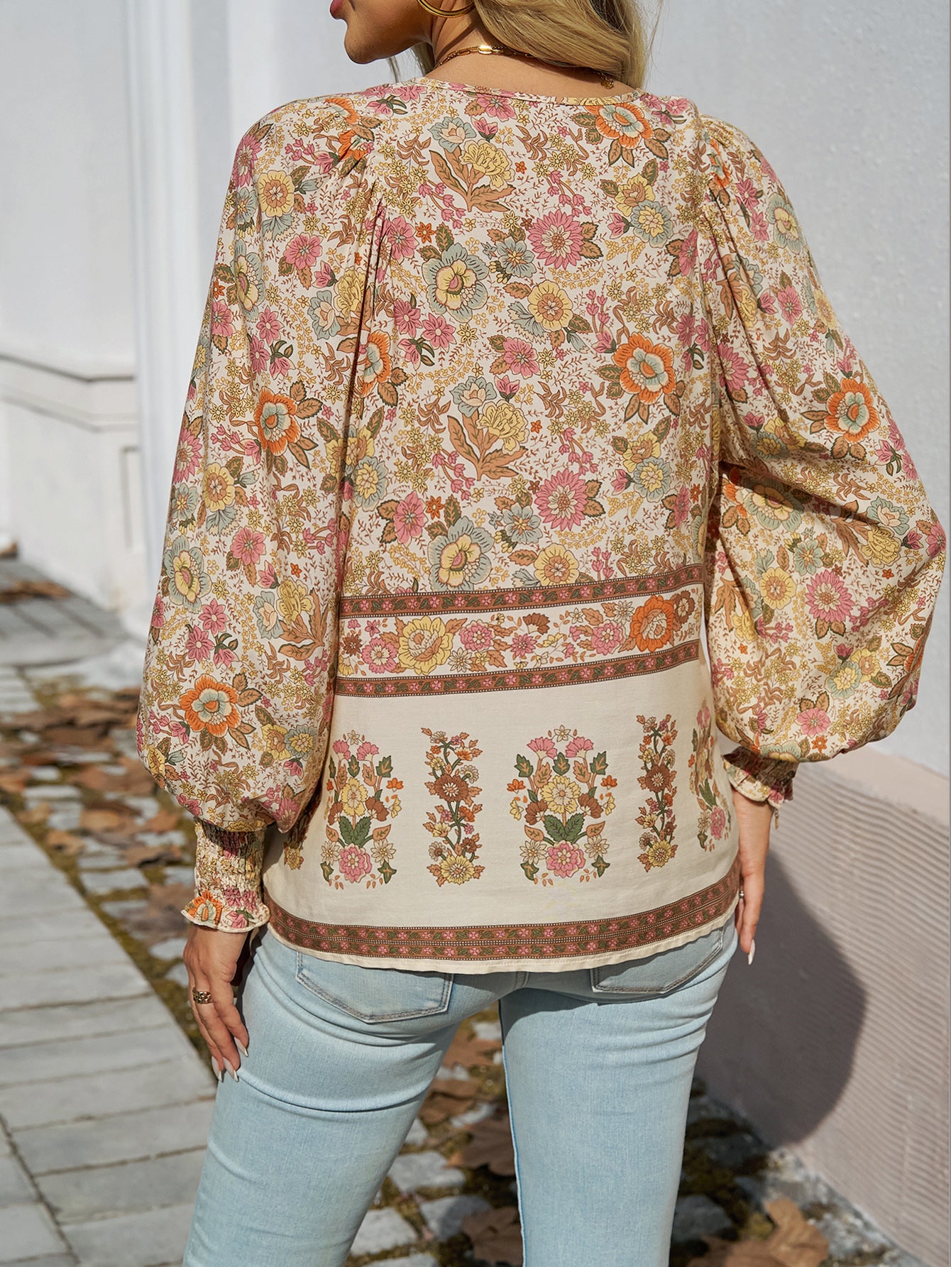 Paisley  Half Sleeve  Printed Polyester  V neck Boho Summer  Orange Top