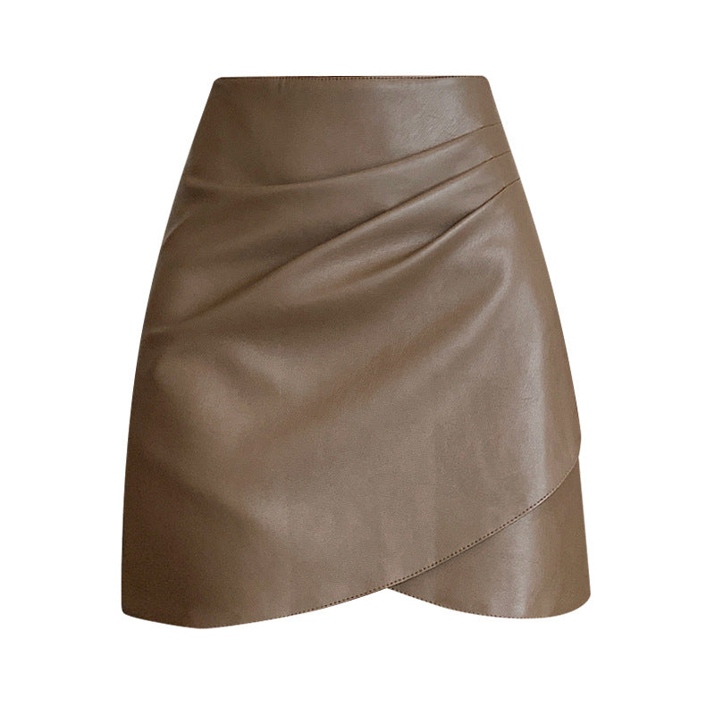 Faux Leather Wrap Ruched Mini Skirt